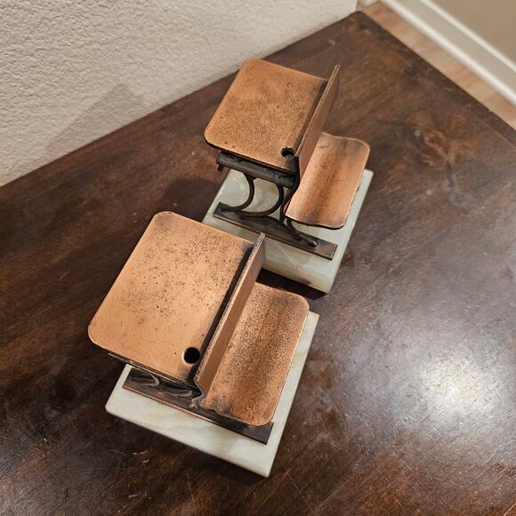 Vintage Curtis Jere Copper Onyx School Desk Bookends - Picture 2 of 6